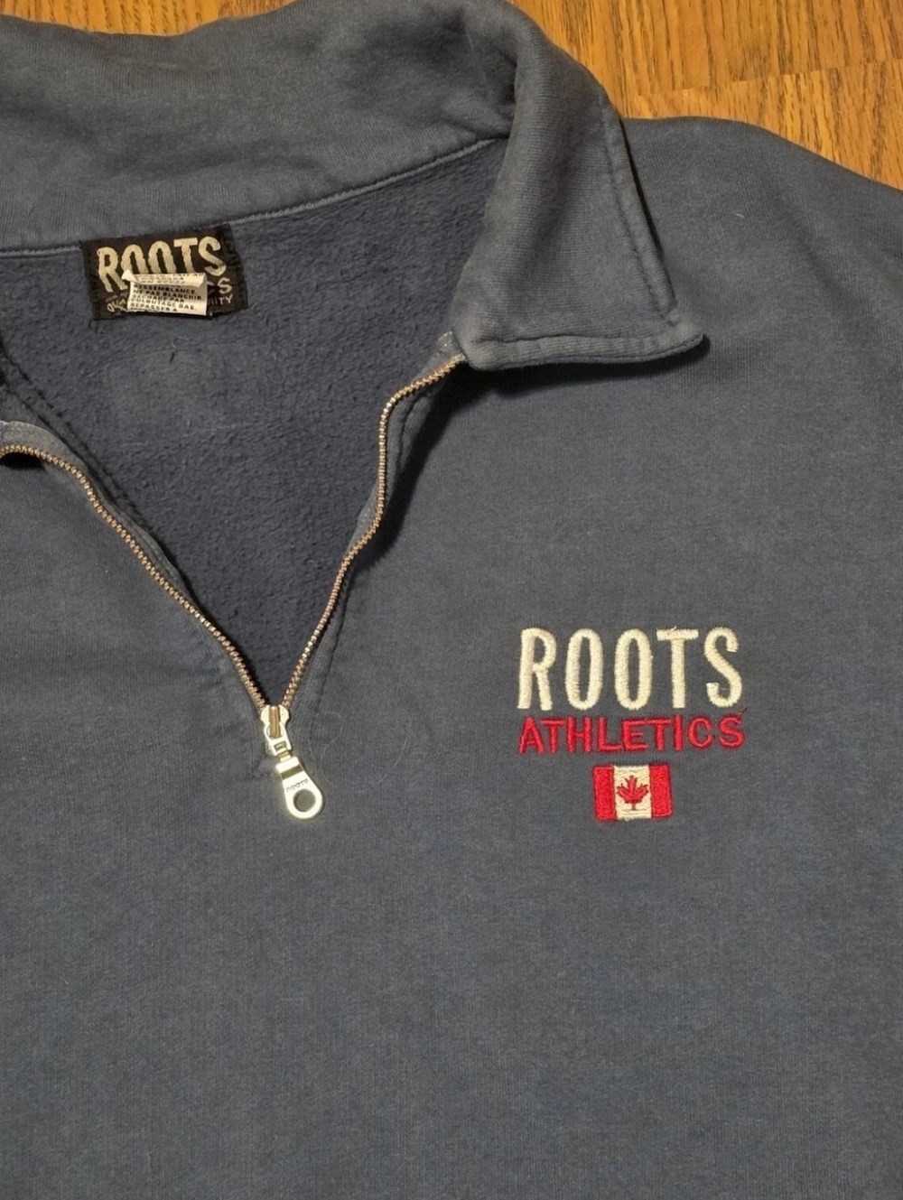 Roots Athletics Men's Quarter-Zip Pullover XXL Blue Spell Out Logo Sweatshirt - Picture 3 of 6